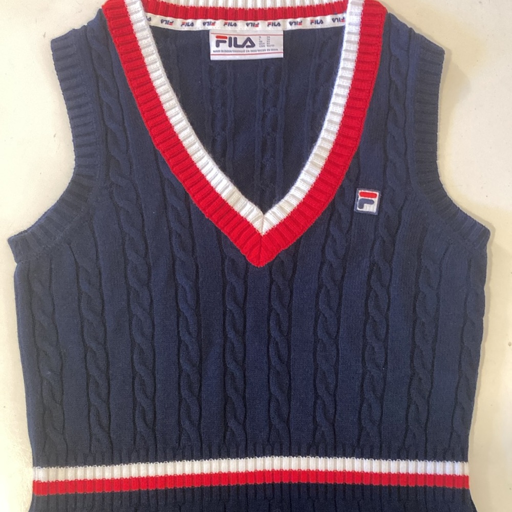 Fila’s Darian Sweater Knit Dress Navy/Red/White XS - Picture 9 of 11